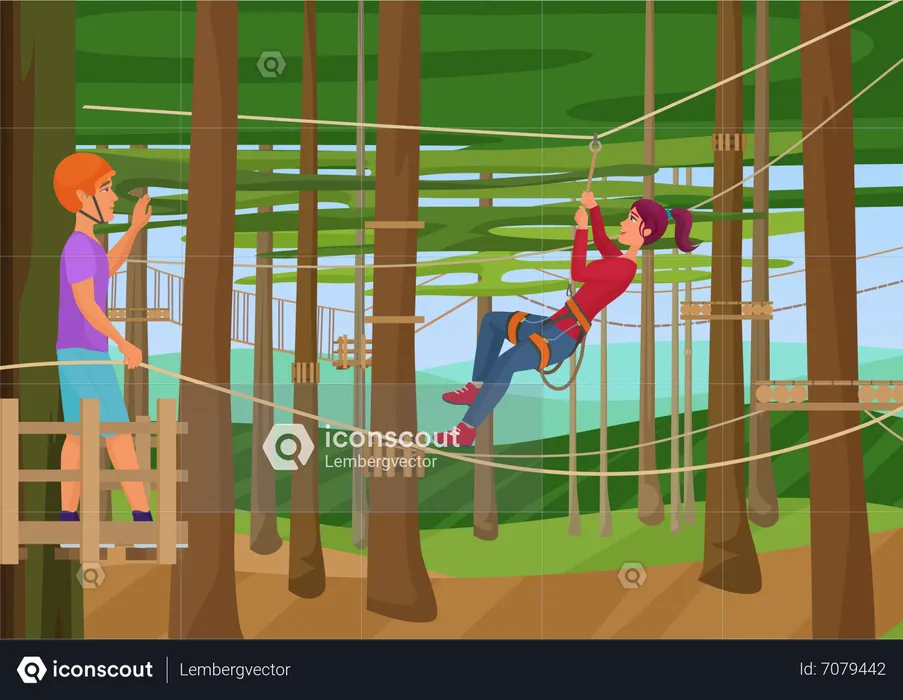 Couple enjoying in adventure park  Illustration