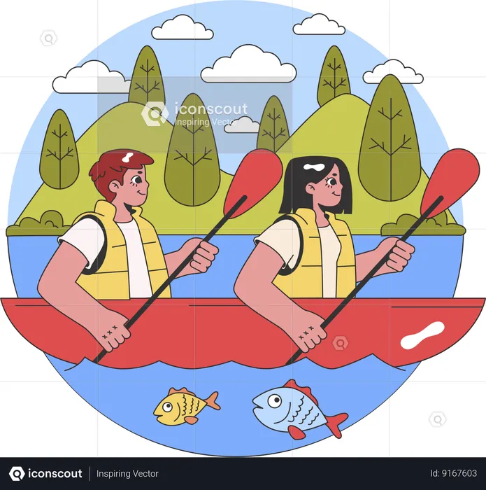 Couple enjoying kayan  Illustration