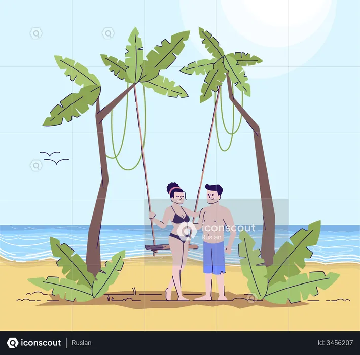 Couple enjoying on beach Illustration