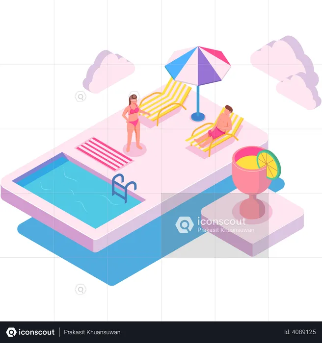 Couple enjoying pool party  Illustration