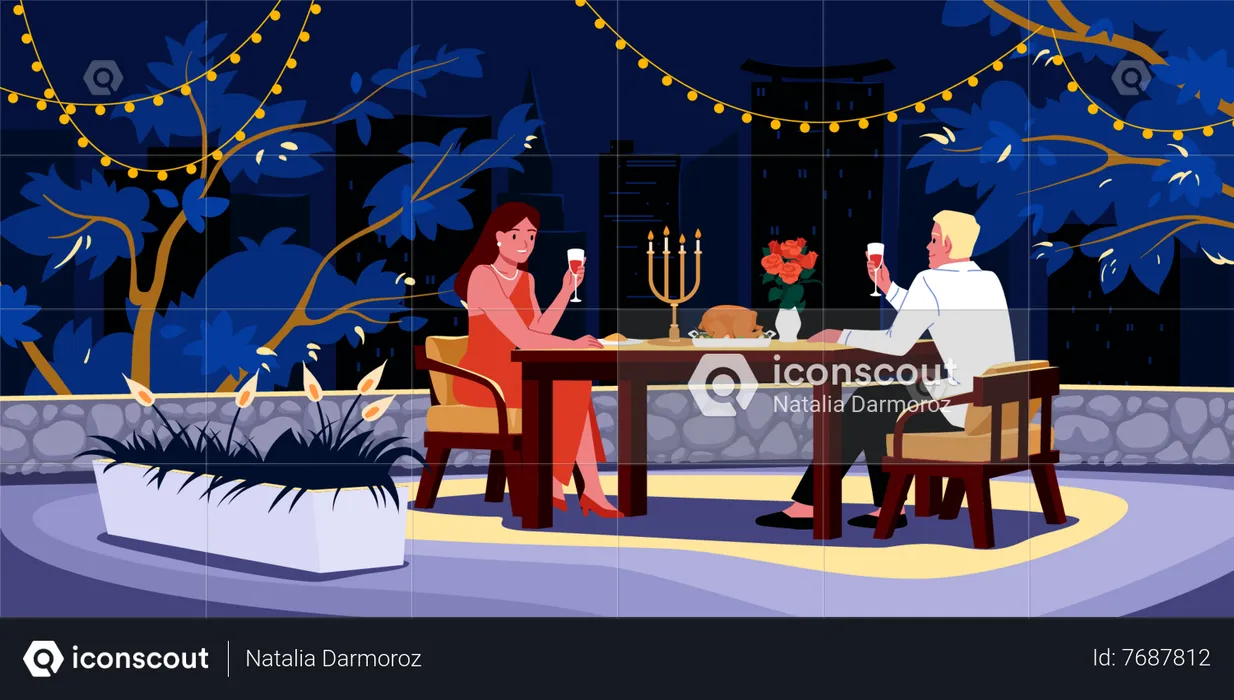 Couple enjoying romantic dinner  Illustration