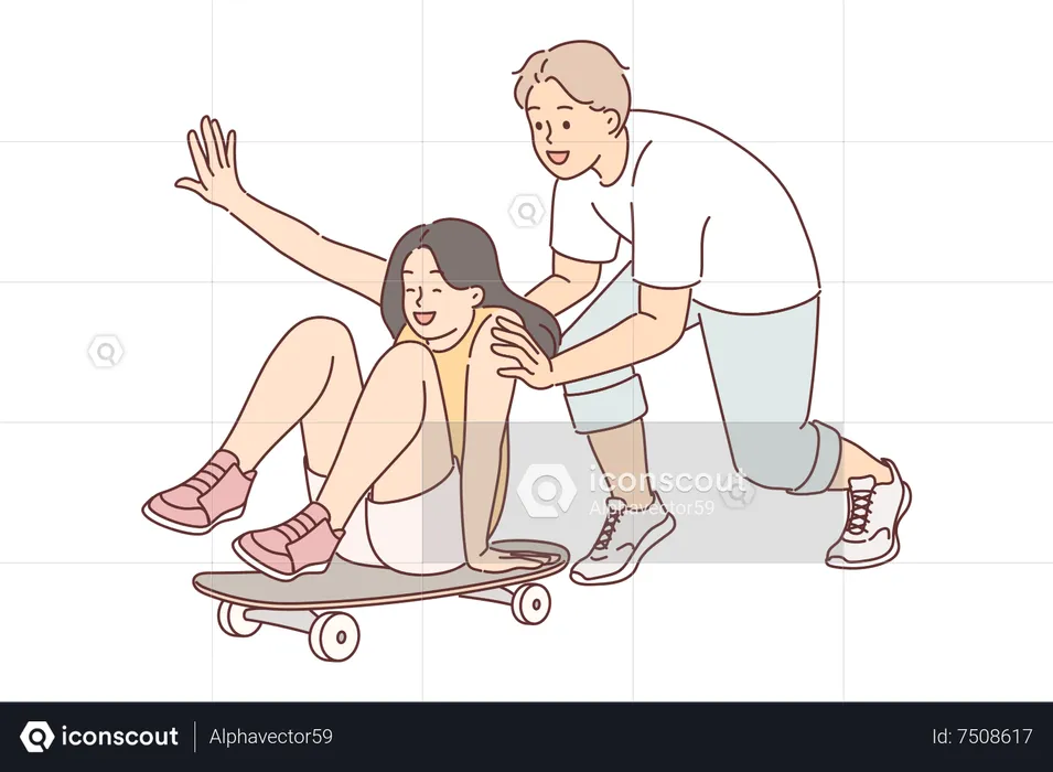 Couple enjoying skateboarding  Illustration