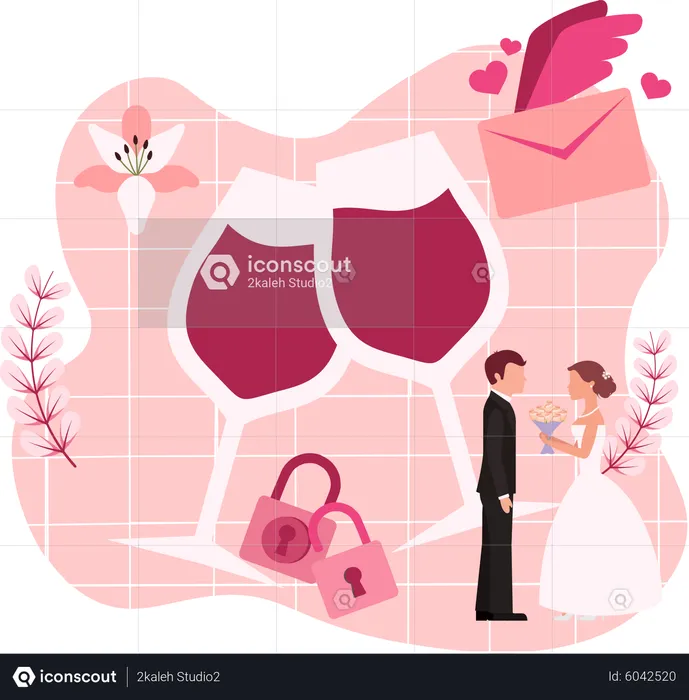 Couple Enjoying Wedding Ceremony  Illustration