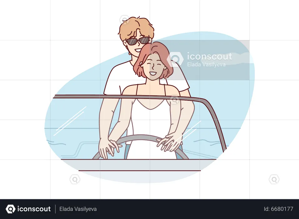 Couple enjoying yatch ride  Illustration