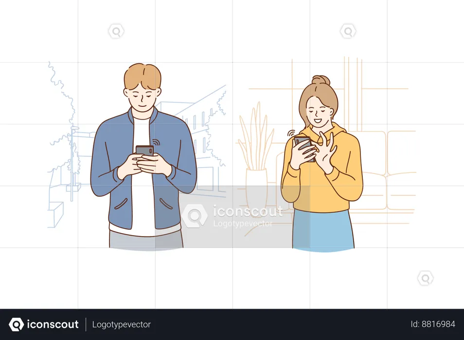 Un couple sort en ligne  Illustration