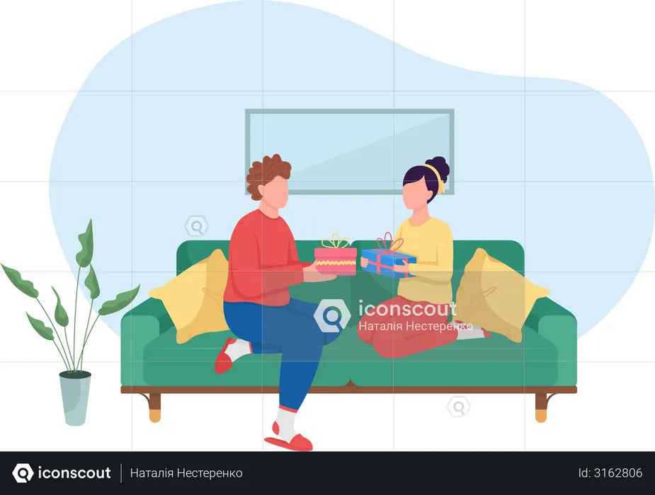 Couple exchanging gifts  Illustration