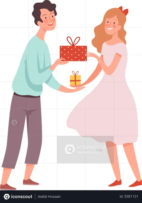 Couple exchanging gifts  Illustration