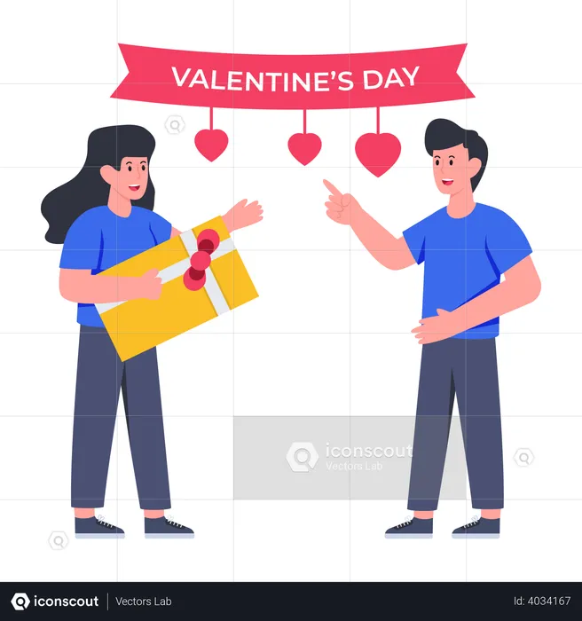 Couple exchanging Valentine's gift  Illustration