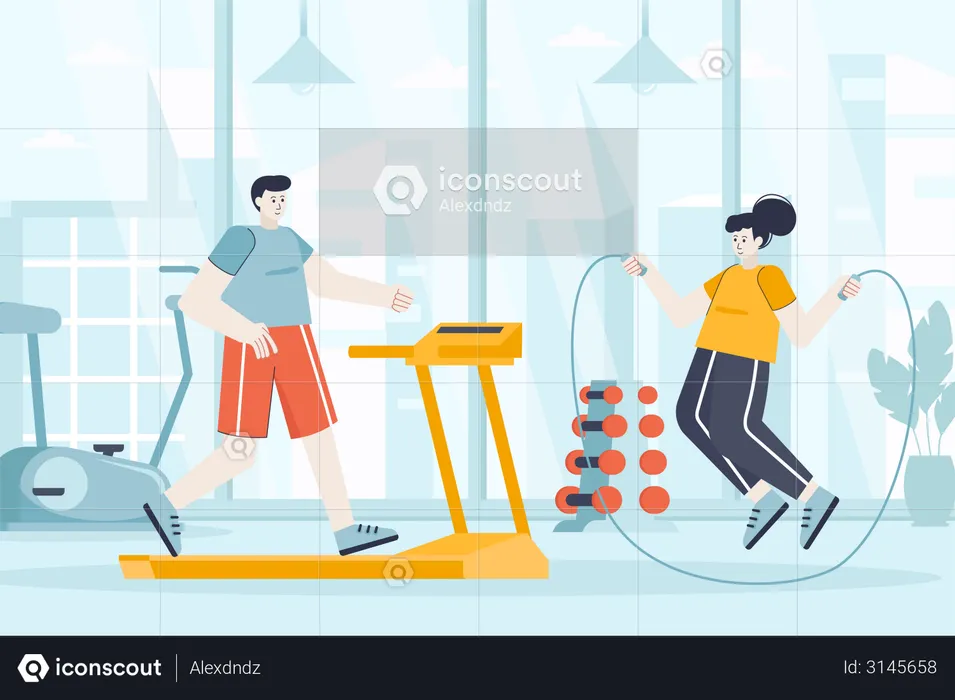 Couple exercising in sports club  Illustration