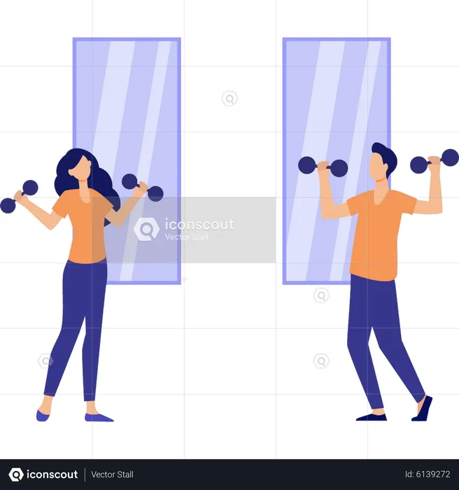 Couple exercising with dumbbells  Illustration