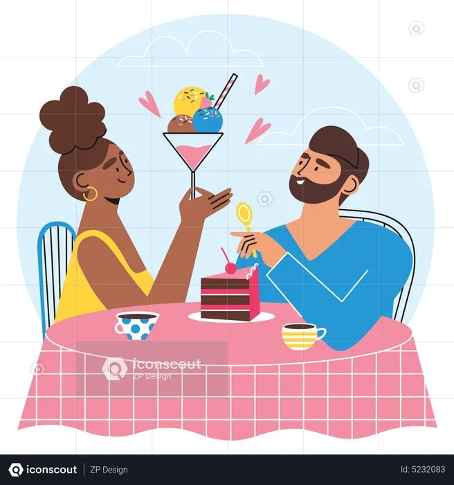 Couple Exploring New Cafe  Illustration
