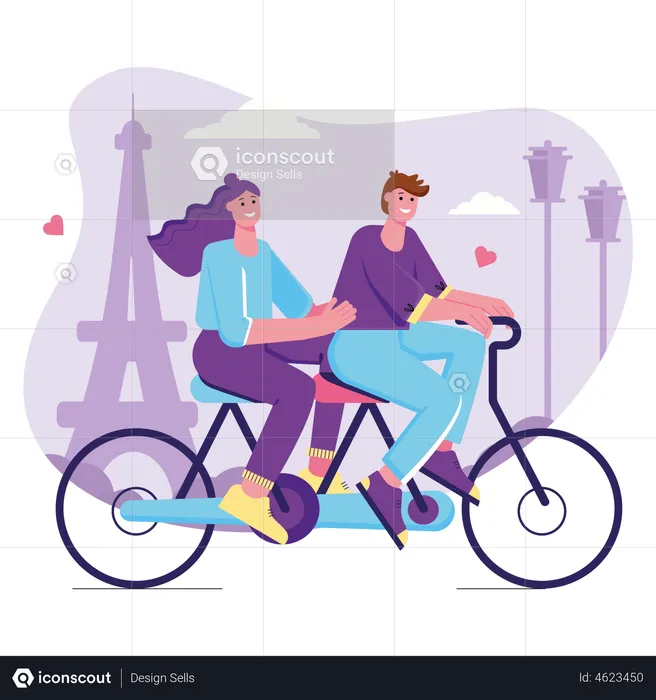 Couple faisant du vélo ensemble  Illustration