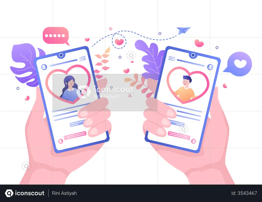 Couple faisant une conversation sur une application de rencontres  Illustration