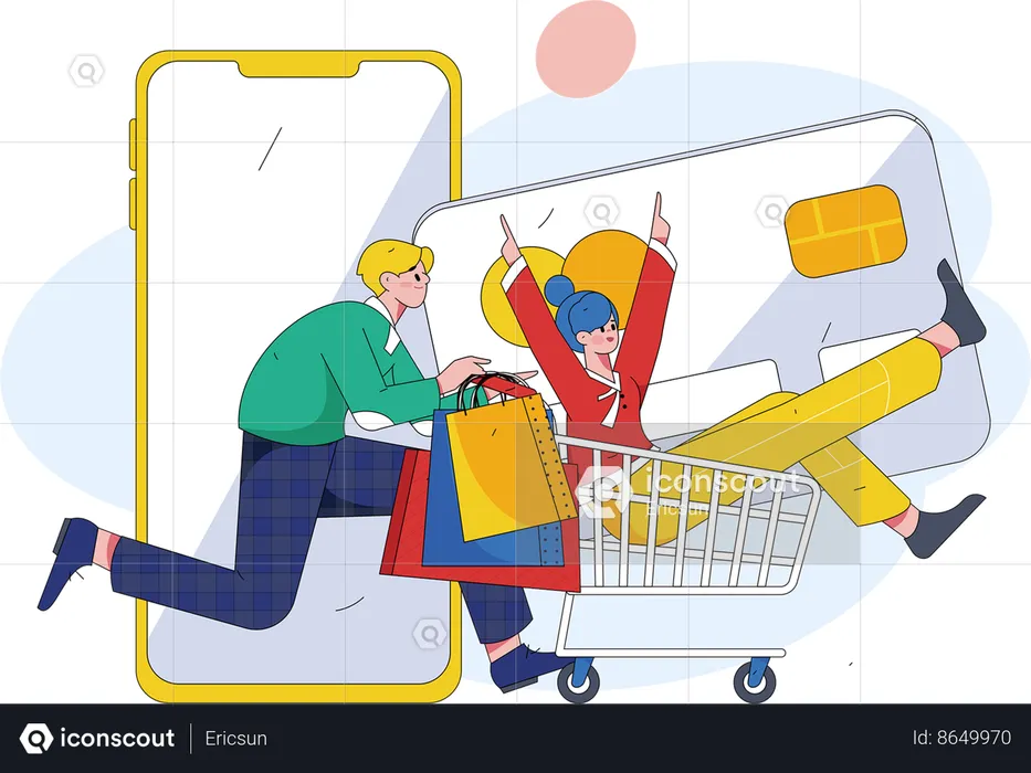 Couple faisant des achats en ligne  Illustration