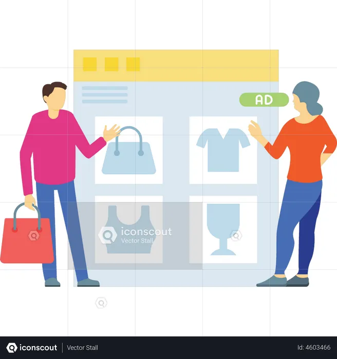 Couple faisant des achats en ligne  Illustration