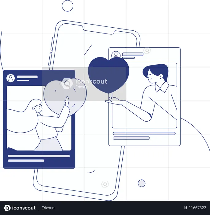 Couple faisant de la communication sur les réseaux sociaux  Illustration
