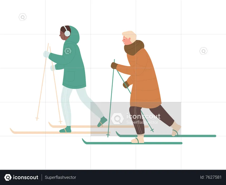 Couple faisant du ski  Illustration