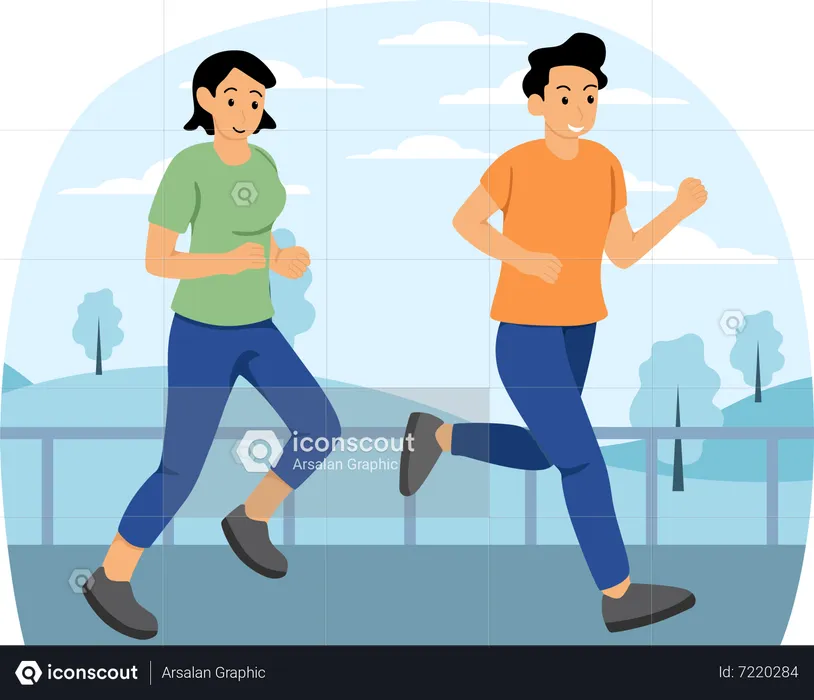 Couple faisant une promenade matinale  Illustration