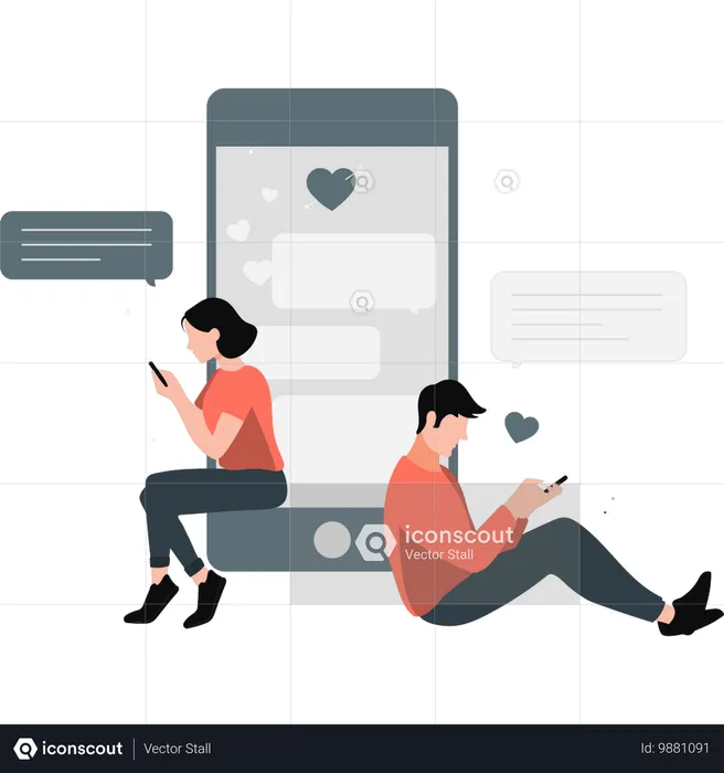 Couple faisant une conversation sur des téléphones mobiles  Illustration