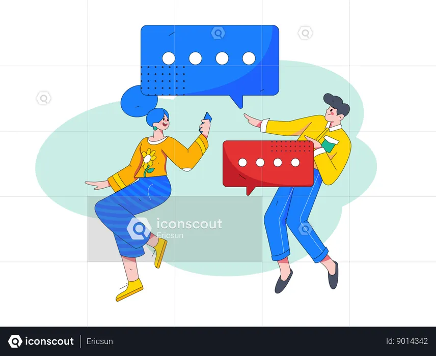 Un couple discute en ligne  Illustration