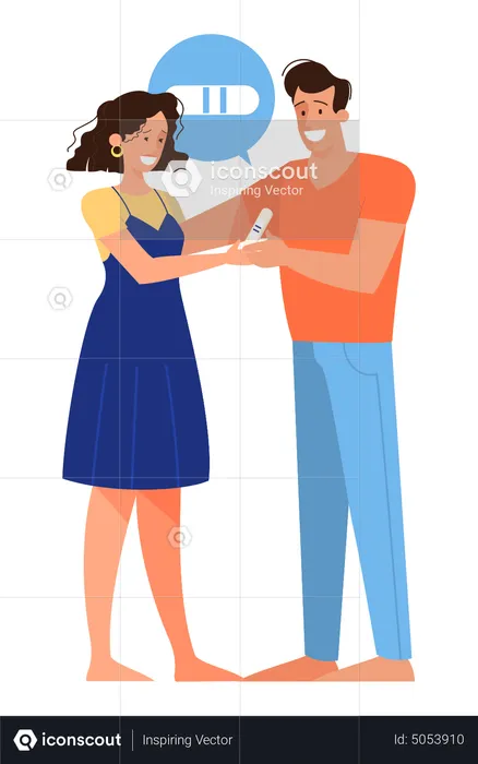 Couple feel happy about positive pregnancy test  Illustration
