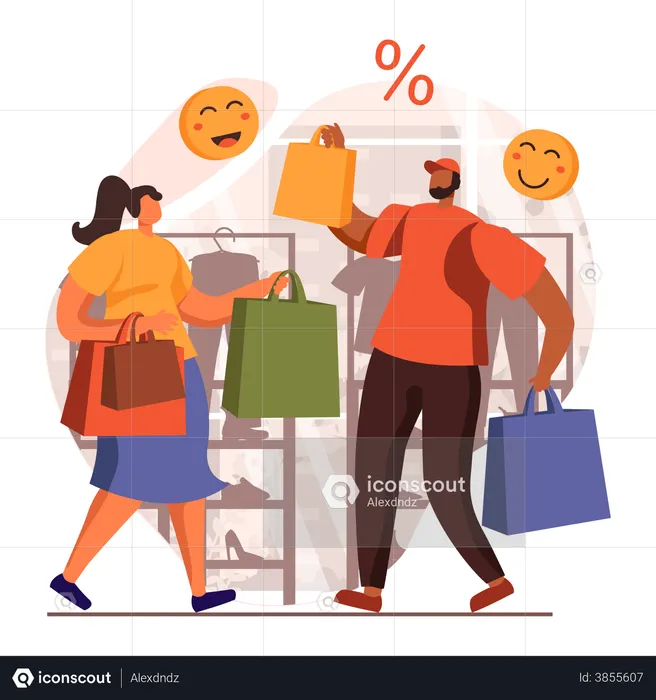 Couple feeling happy after getting discount  Illustration