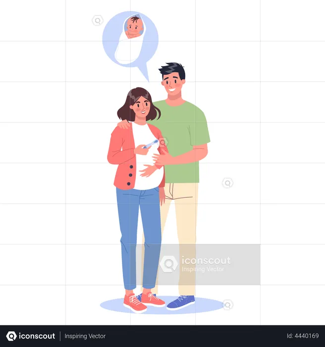 Couple feeling happy after pregnancy test  Illustration