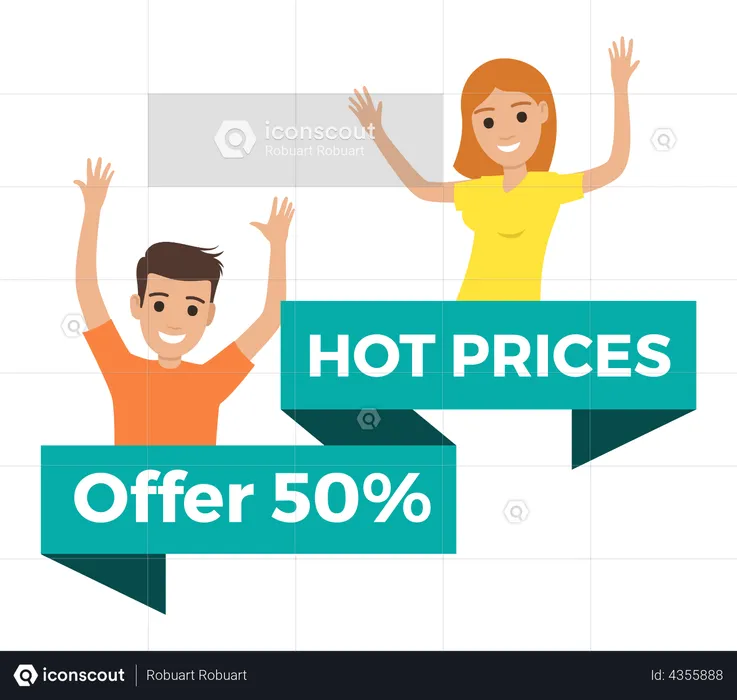 Couple feeling happy by discount  Illustration