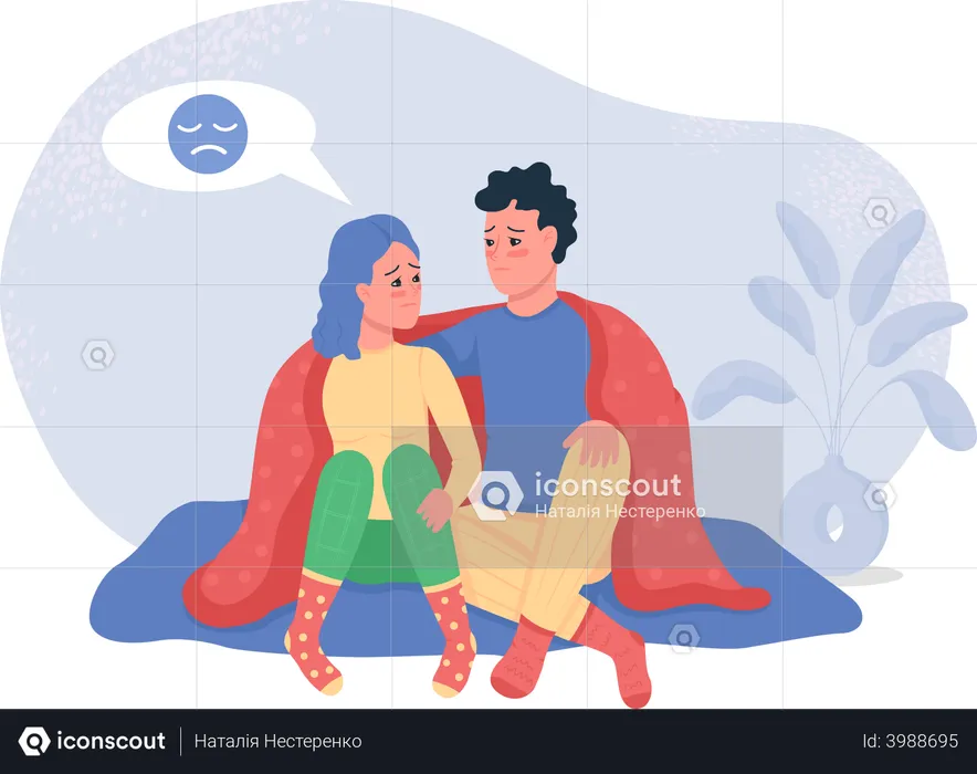 Couple feeling worried while sitting together  Illustration