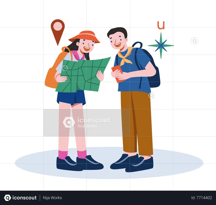 Couple find location in map  Illustration