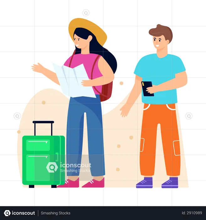 Couple Finding Location  Illustration