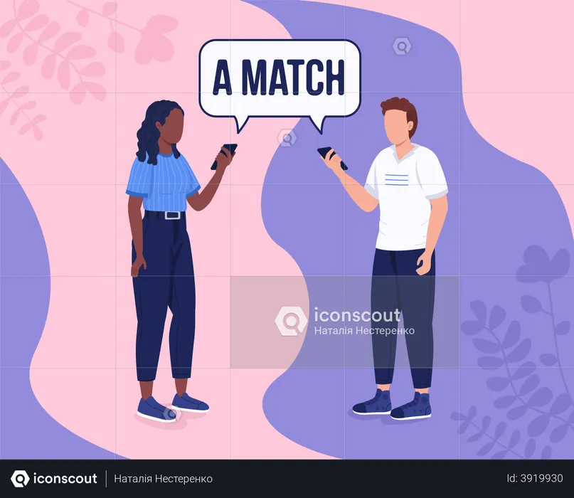 Couple finding perfect match on online dating app  Illustration