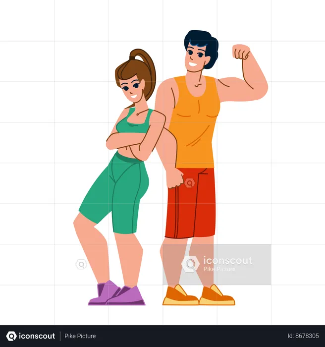 Un couple fort montre des biceps  Illustration