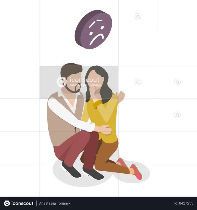 Couple frightened from ghost  Illustration