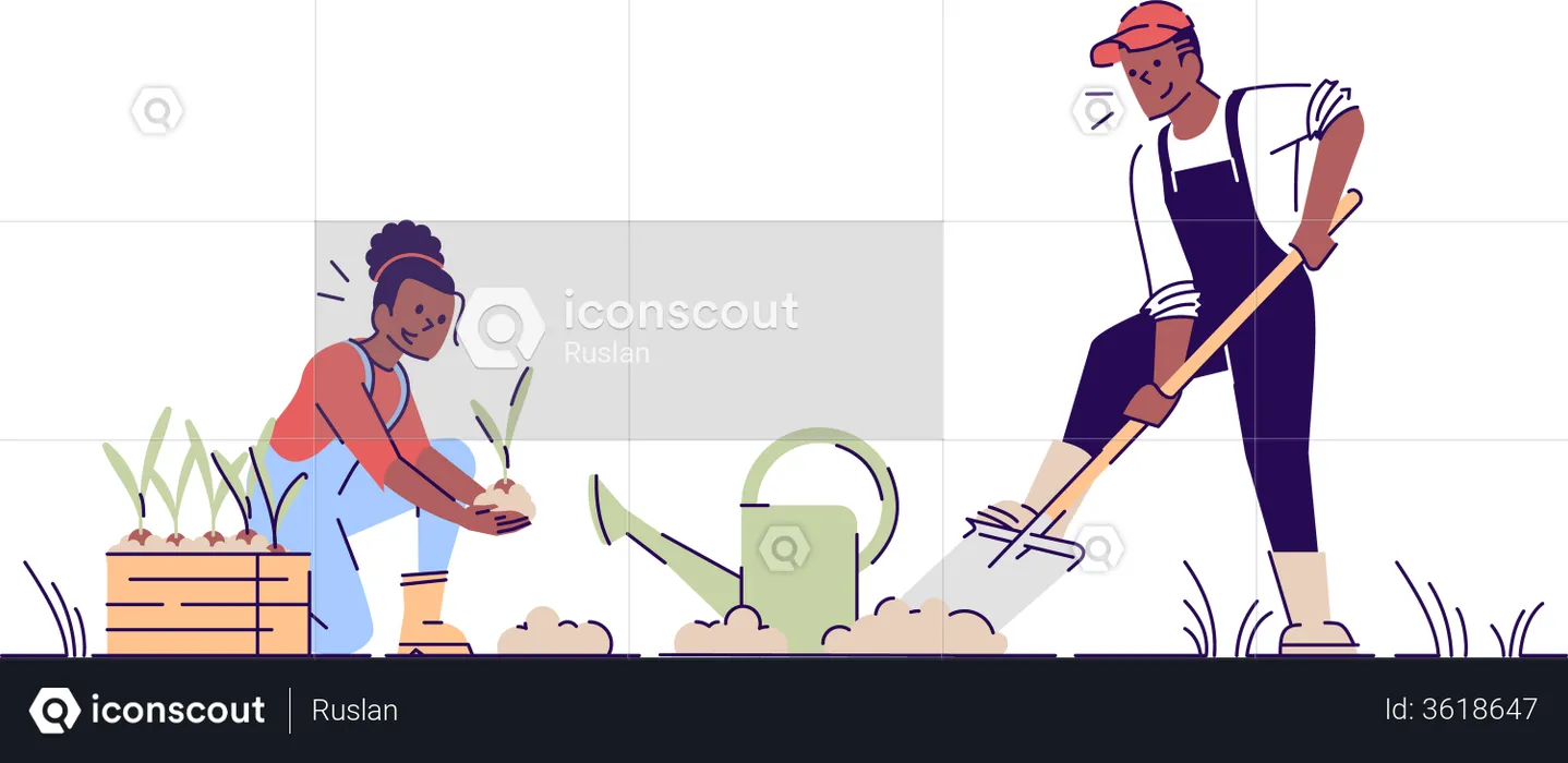 Couple gardening together  Illustration