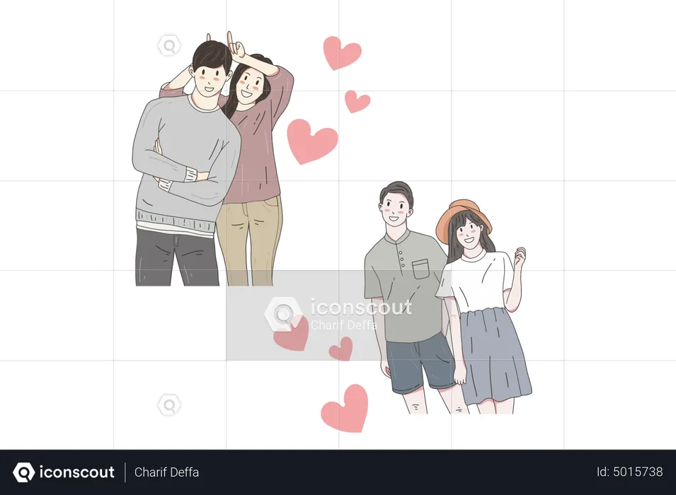 Couple give cute pose for photo  Illustration