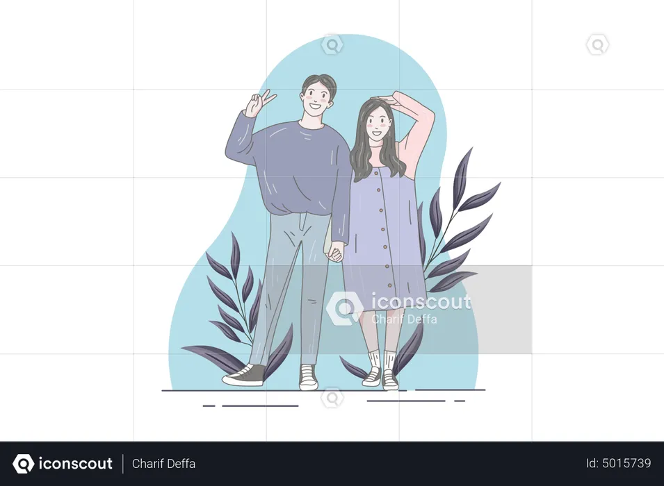 Couple give pose with each other  Illustration