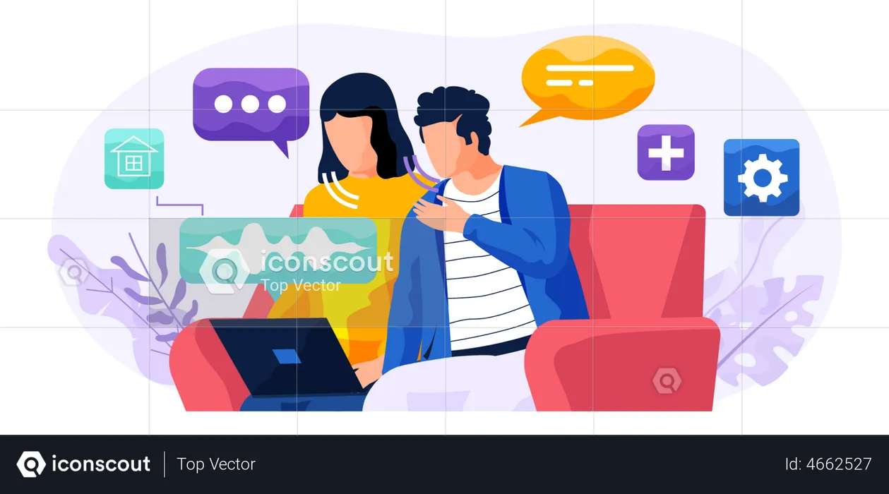 Couple giving command to voice assistant  Illustration