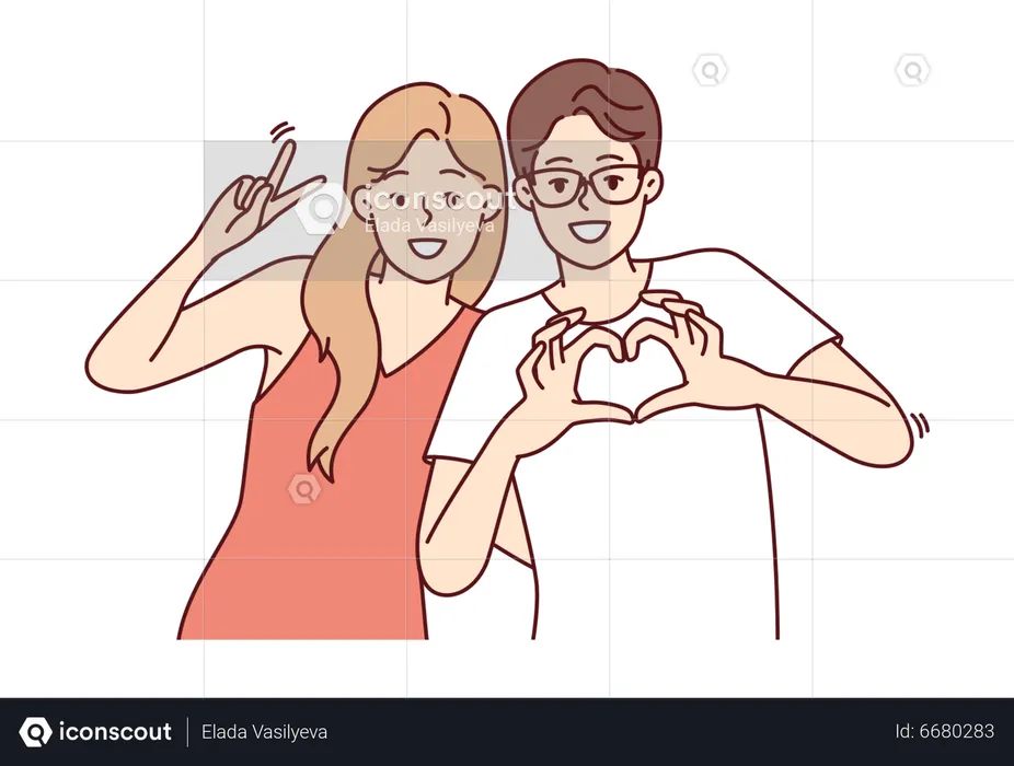 Couple giving photo pose  Illustration