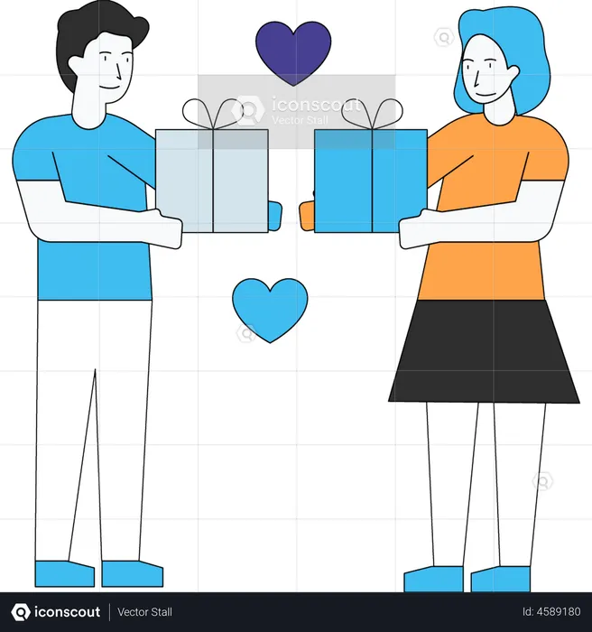 Couple giving present to each other  Illustration