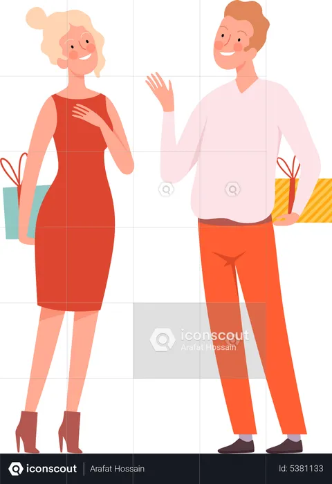 Couple giving surprise gift to each other  Illustration