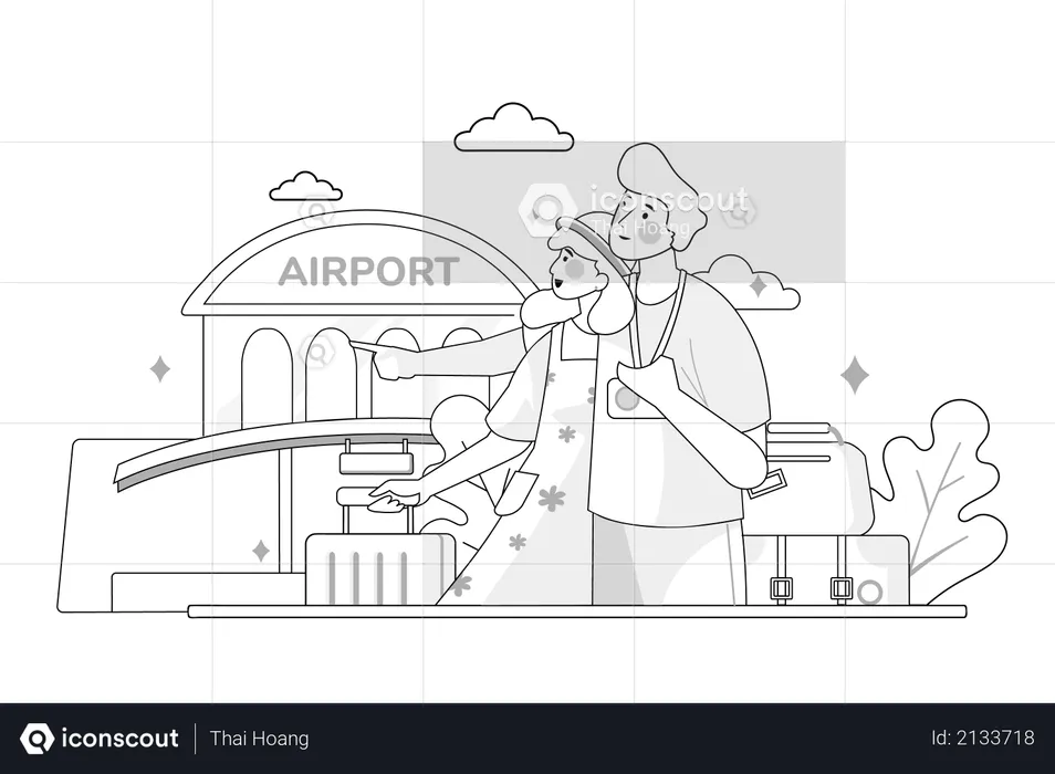 Couple going airport for vacation  Illustration