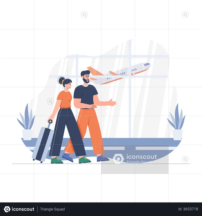Couple going airport for vacation  Illustration
