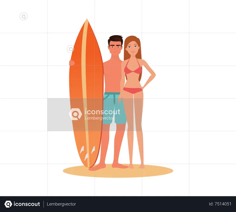 Couple going for surfing  Illustration