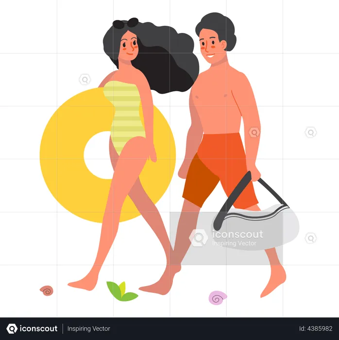 Couple going on the beach  Illustration