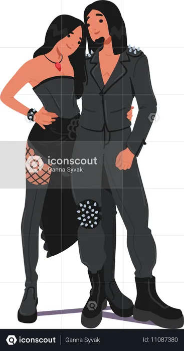 Couple gothique debout en pose  Illustration