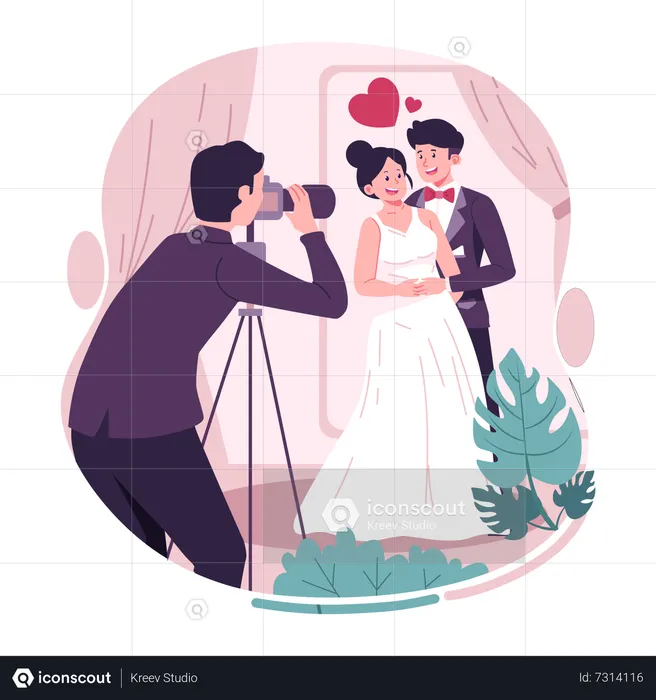 Couple having a photo session on the wedding day  Illustration