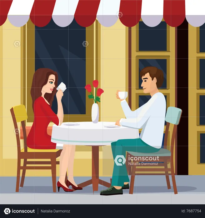 Couple having coffee outside cafe  Illustration