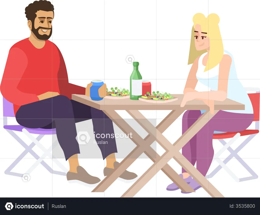 Couple having lunch at campsite  Illustration