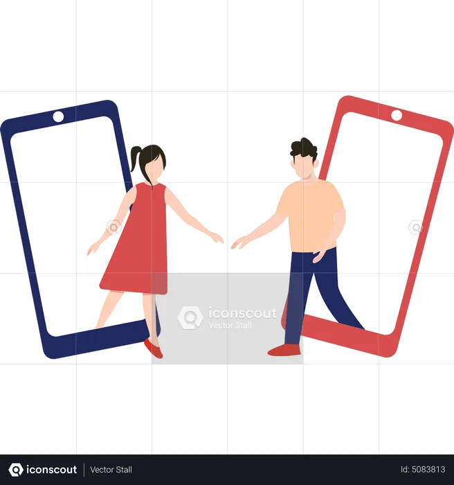 Couple having online romance  Illustration